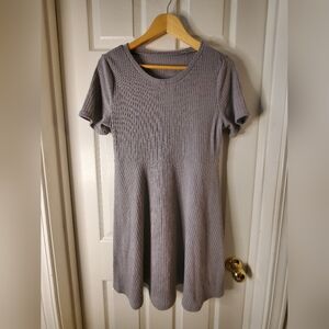No Brand Womens L Gray Ribknit Fit And Flare Mini Dress Short Sleeve